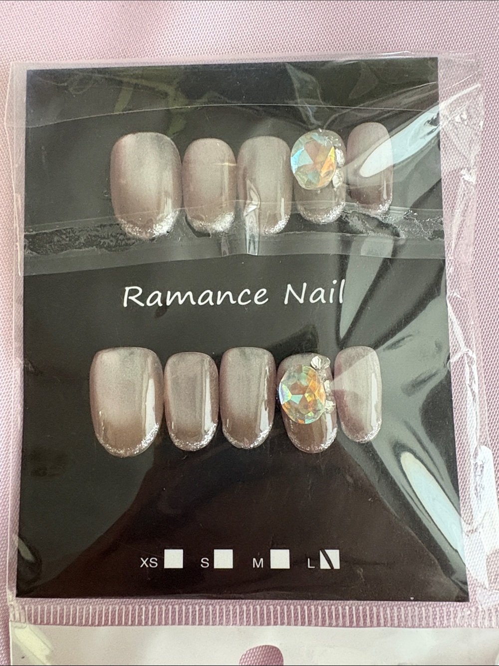 Press-On Nails in Shimmery Taupe with Rhinestone Accent